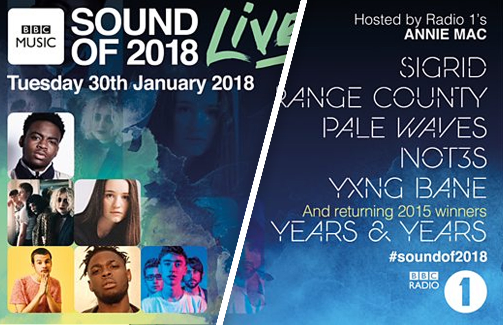Not3s, Pale Waves, Rex Orange County, Sigrid, Yxng Bane and Years & Years are all set perform at the BBC's Sound of 2018 hosted by Annie Mac