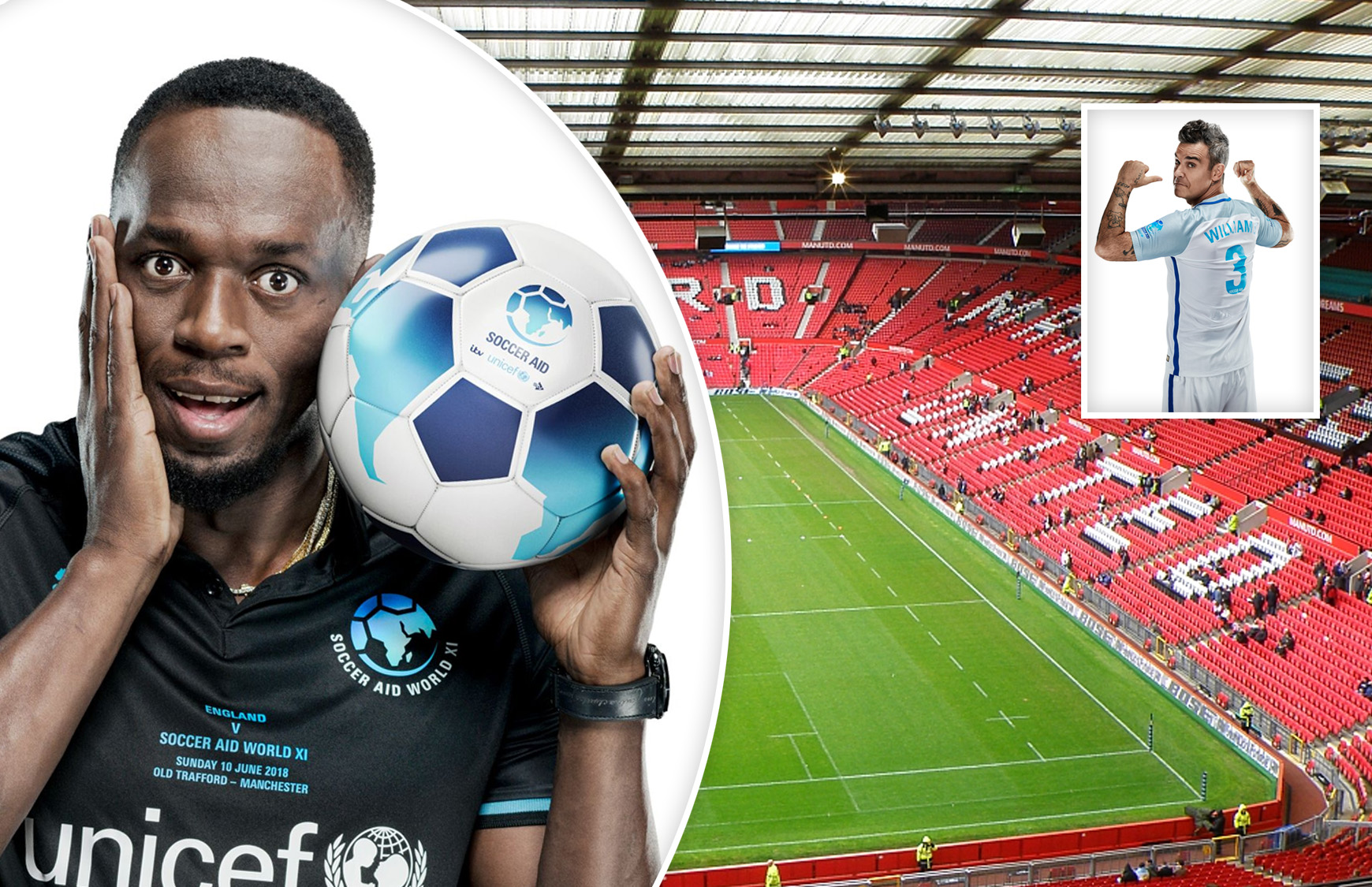 Usain Bolt vs Robbie Williams: A-list celebs get ready to take on the Old Trafford for Soccer Aid