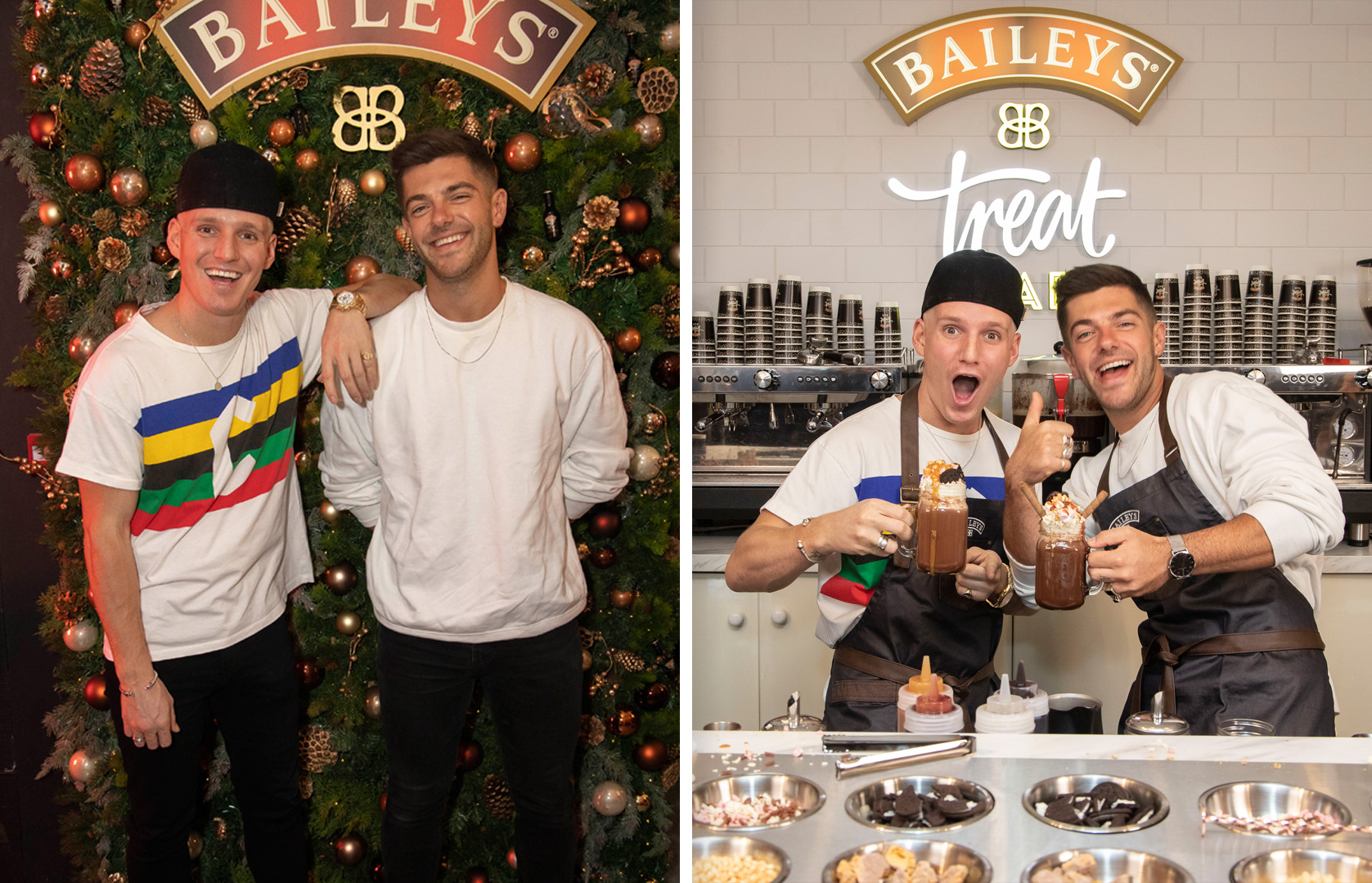 Made in Chelsea's Jamie Laing and Alex Mytton spotted in Central London going head to head at posh festive Baileys bar which opens today