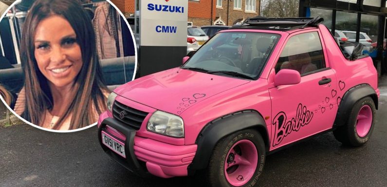 Katie Price lists her pink ‘Barbie Car’ on eBay after she is banned from driving – bids have now topped £66k after listing it for just £595
