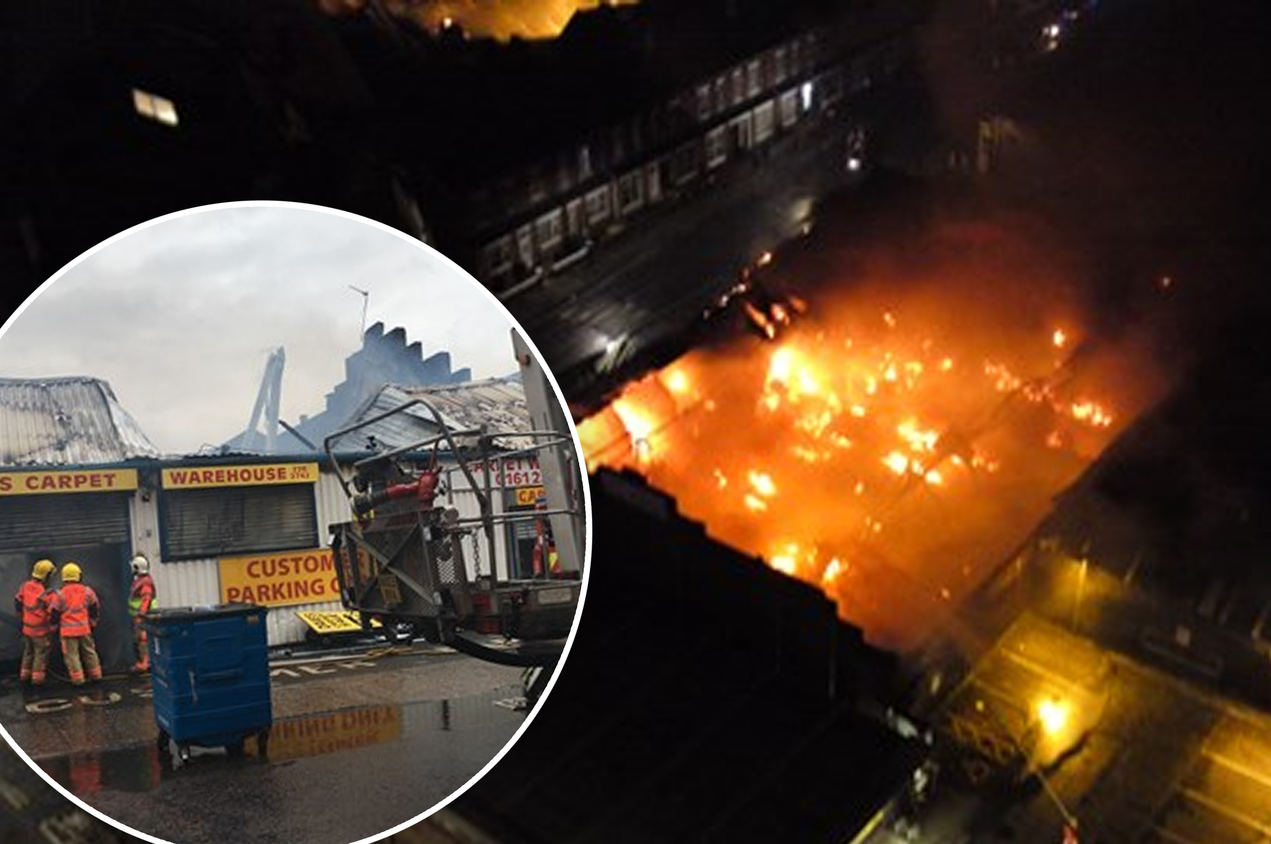 Giant 'fireball' blaze in Greater Manchester causes city chaos as more than 40 are evacuated from their Old Trafford homes