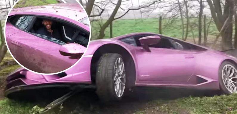 ‘It’ll buff out’: Millionaire Bitcoin investor crashes £290k 1of1 purple Lamborghini into ditch and blames ‘standing water’