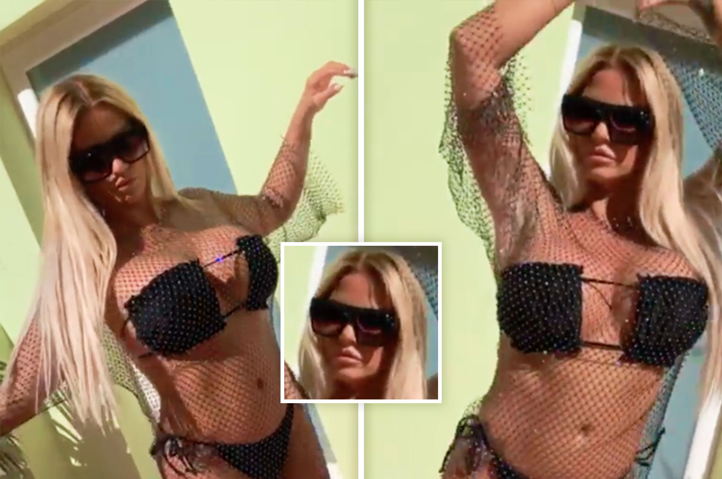 Katie Price shows off her pout as she promotes diamanté top and skimpy bikini in revealing video clip on her official Instagram