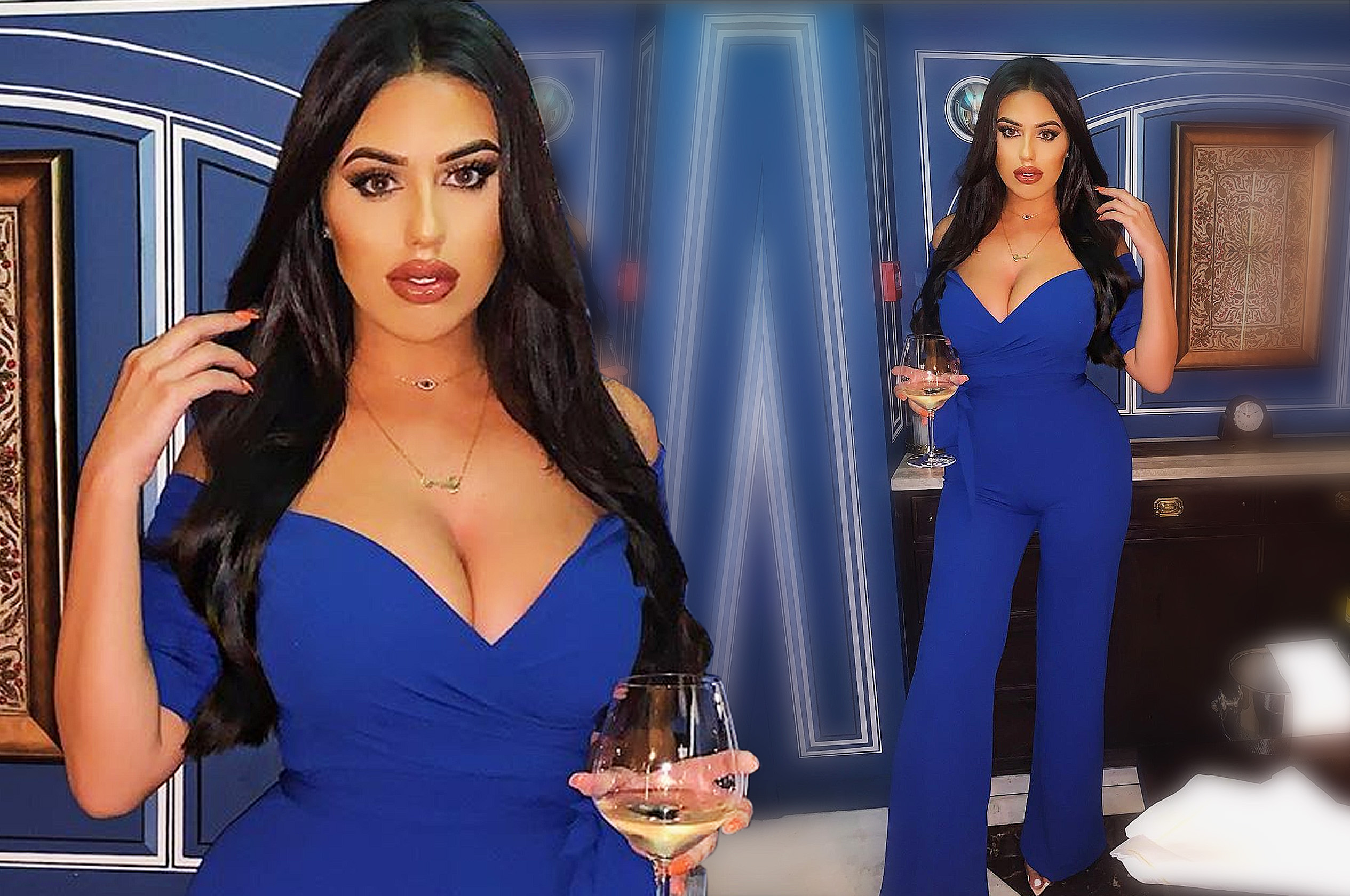 Love Island star Anna Vakili cuts classy figure in royal blue jumpsuit as she steps out for posh meal at Mayfair restaurant