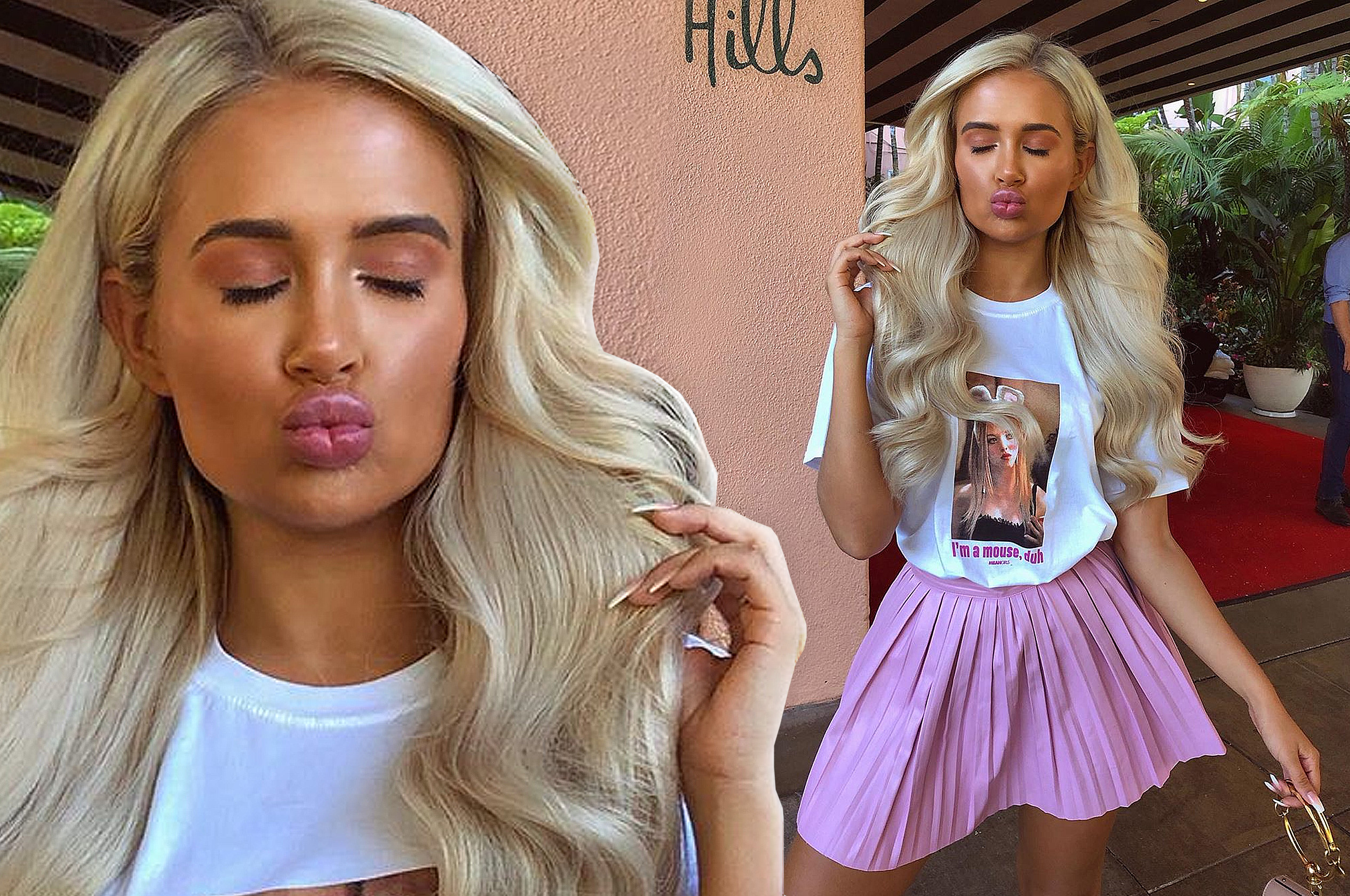 Love Island's Molly-Mae Hague shows off her fuller pout in white tee and pink mini skirt as she enjoys trip to The Beverly Hills Hotel