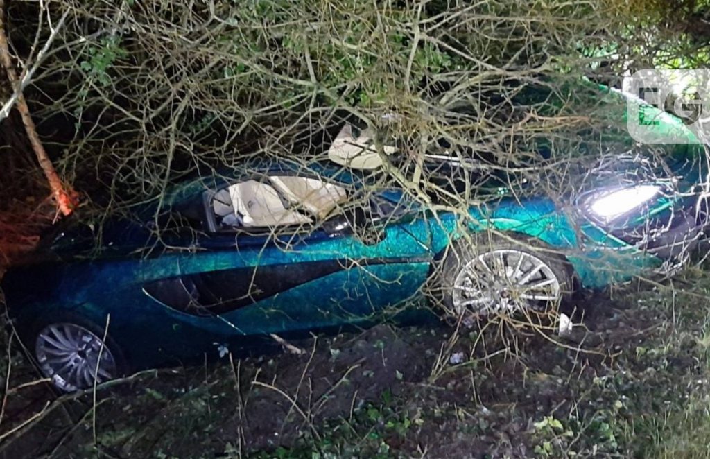 Superca-n't! McLaren driver loses control and skids into ditch
