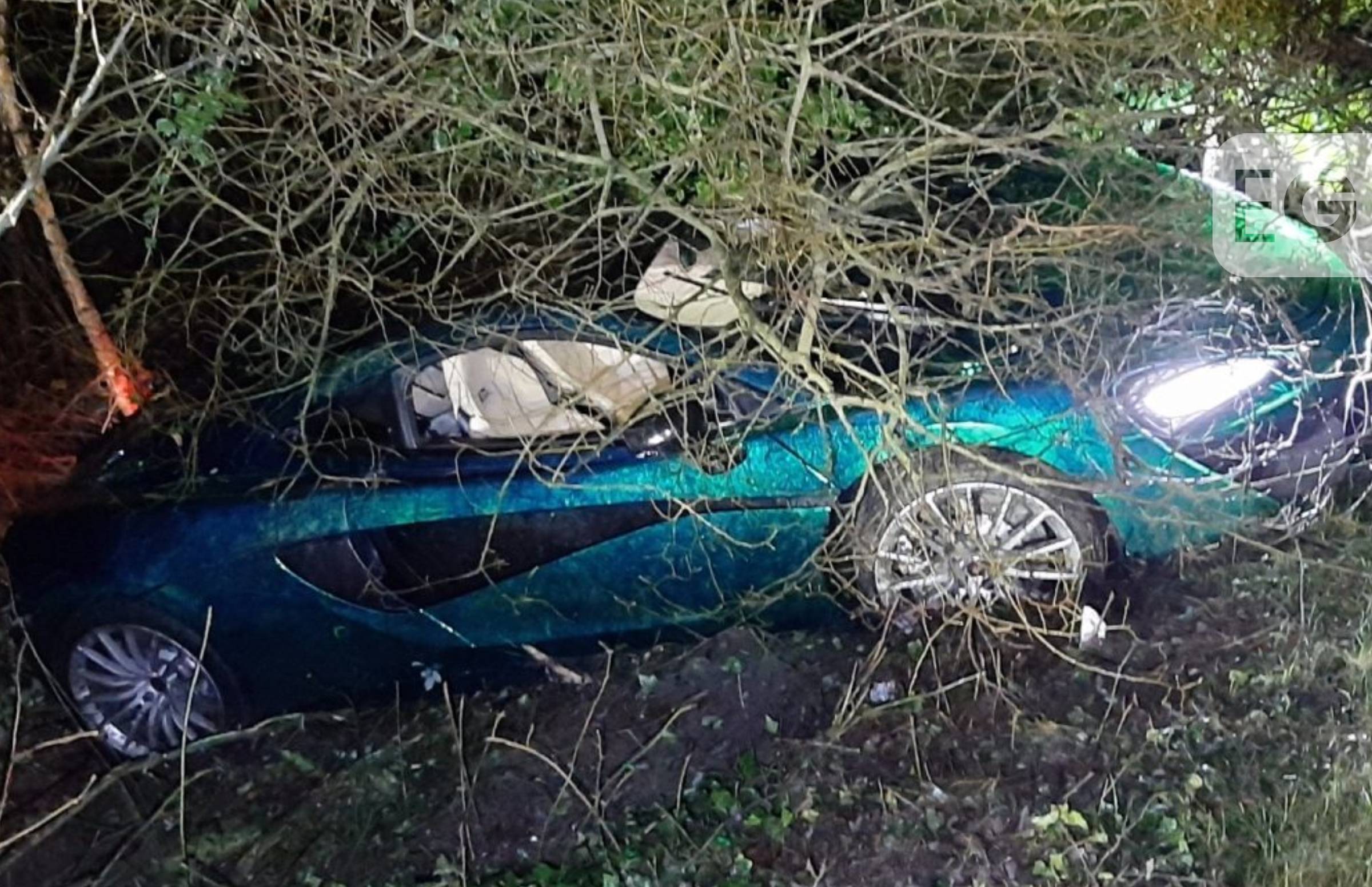 Superca-n't! McLaren driver loses control and skids into ditch