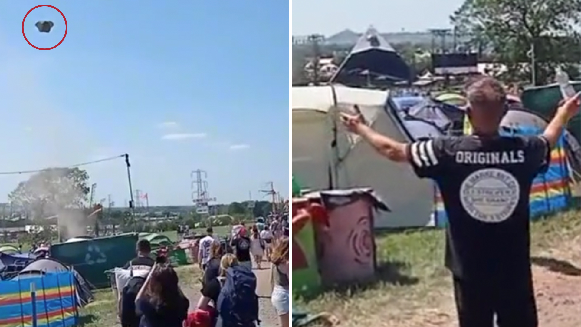 Crazy moment tent takes off in the wind caught on camera at Glastonbury
