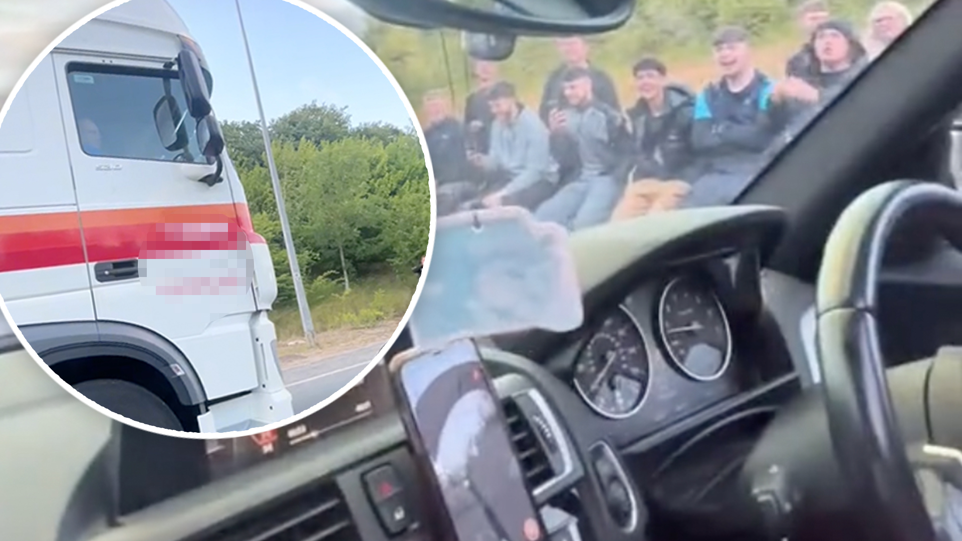 Moment lorry driver stops on motorway to race BMW filmed on TikTok