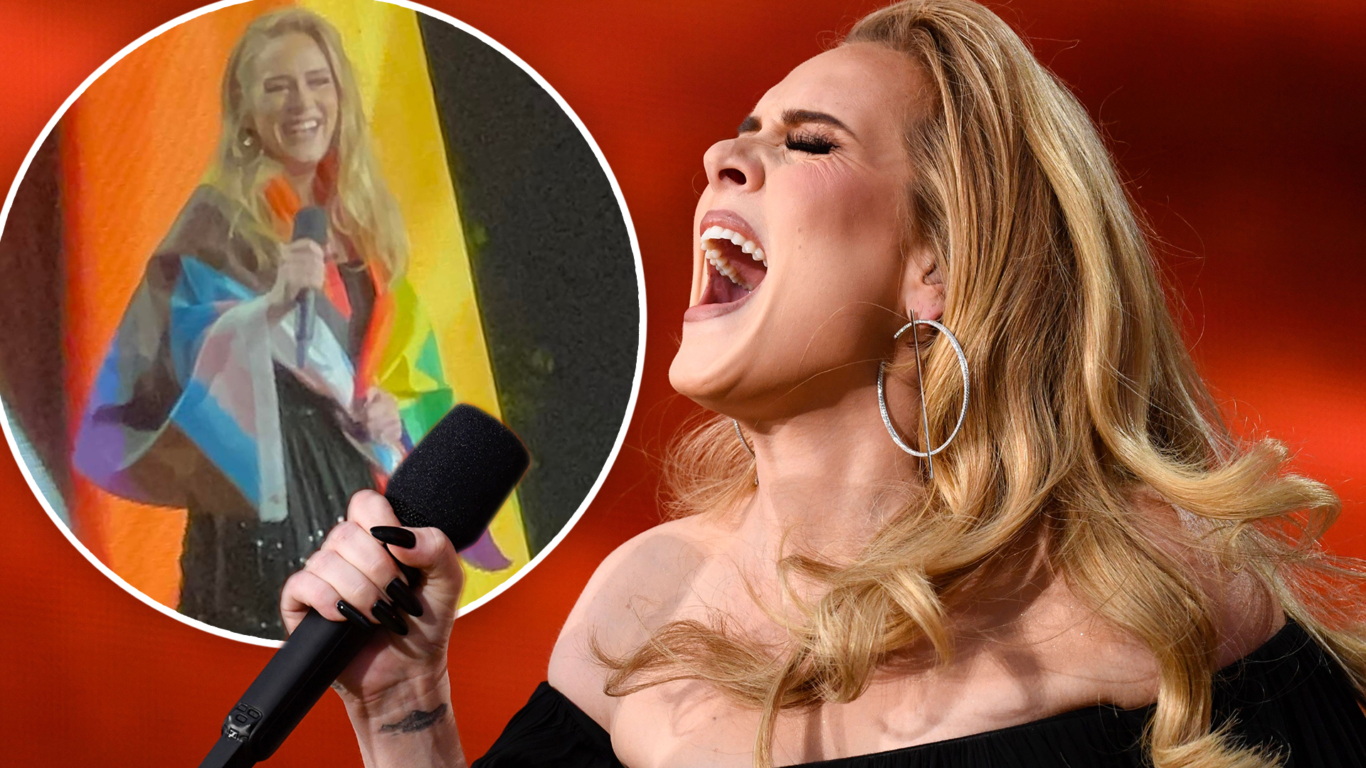 Adele says Happy Pride draped in rainbow flag at BST Hyde Park Festival