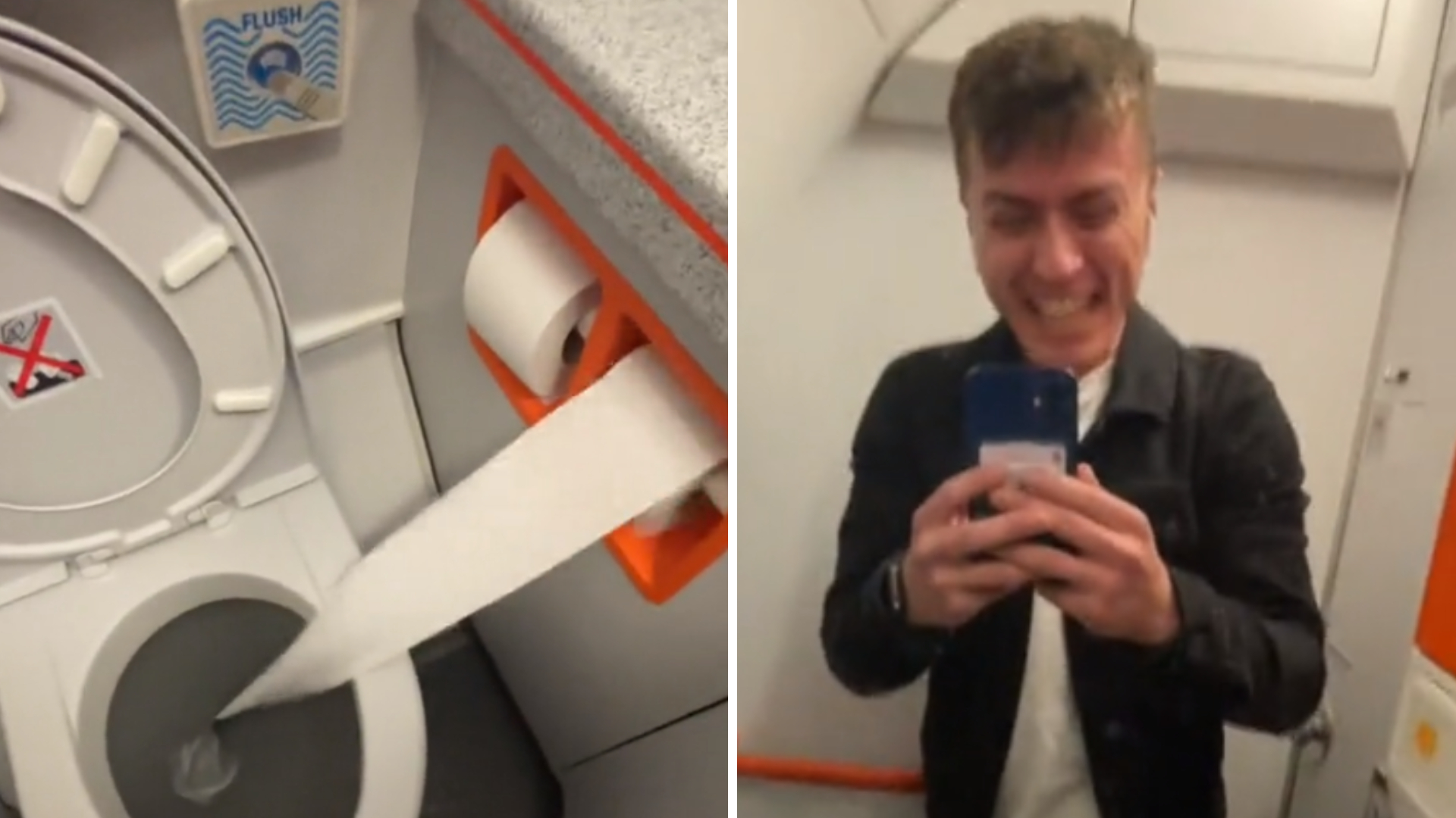 Passenger shows hilarious outcome of flushing roll of toilet paper on airplane